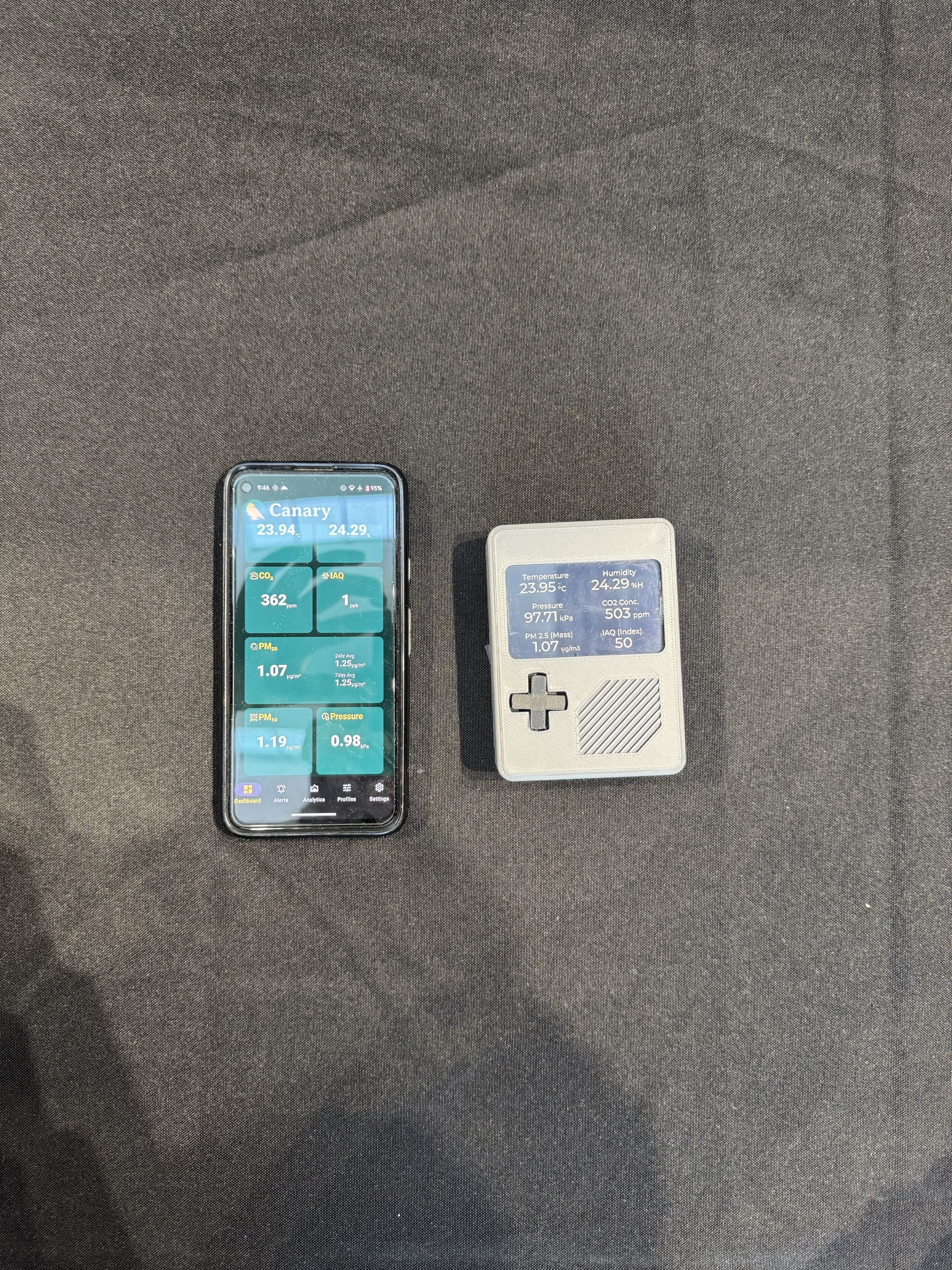 Canary device alongside the Android companion app